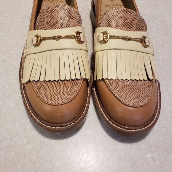 SAM EDELMAN NEW YORK Shoes Womens 8M Beige Horse Bit Cammi Kiltie Almond Loafers - Picture 5 of 12